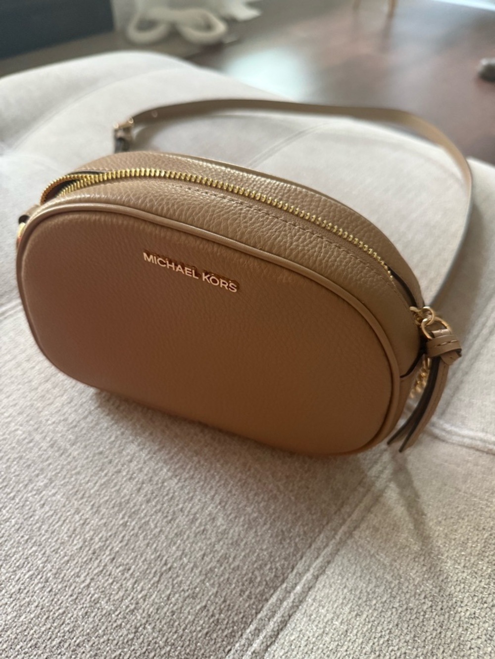 Michael Kors Caramel Tan Pebbled Leather Oval Crossbody
